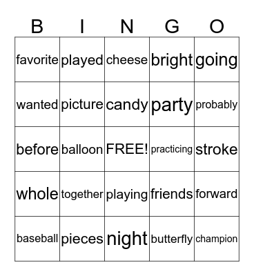 Lucas and Javy Spelling Bingo Card