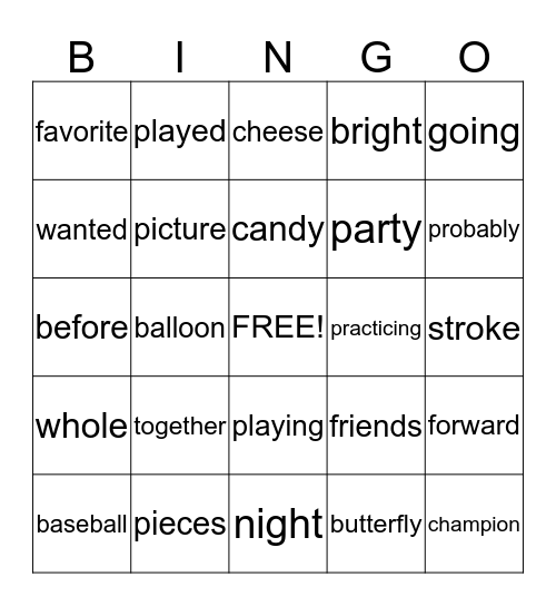 Lucas and Javy Spelling Bingo Card