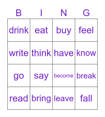 Verbs in past Bingo Card