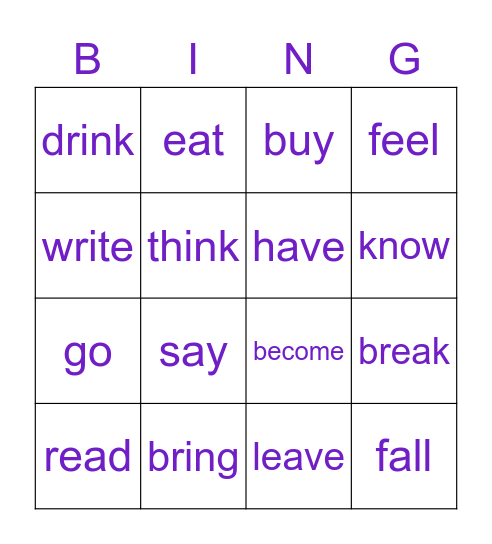 Verbs in past Bingo Card