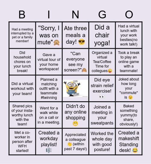 Remote Work Bingo Card