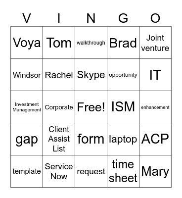 Vingo! Bingo Card