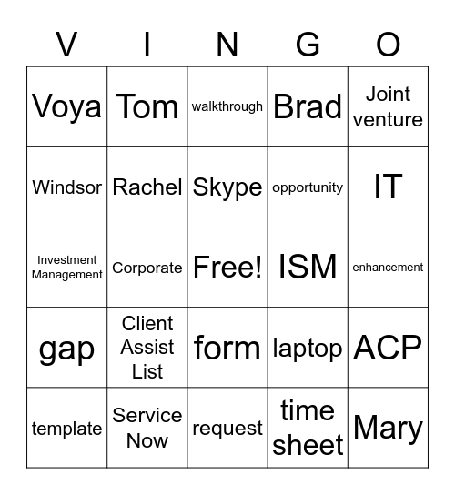 Vingo! Bingo Card
