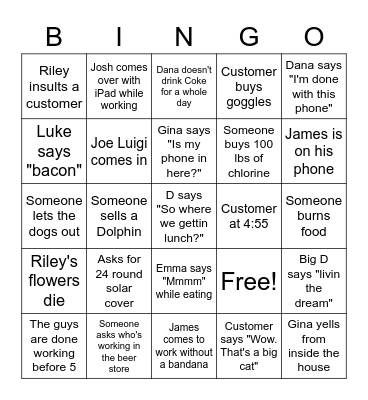 Goodlin Pools Bingo Card