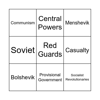 Russian Revolution Bingo Card