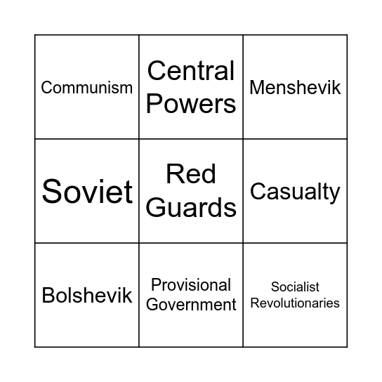 Russian Revolution Bingo Card