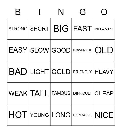 Comparatives and Superlatives Bingo Card
