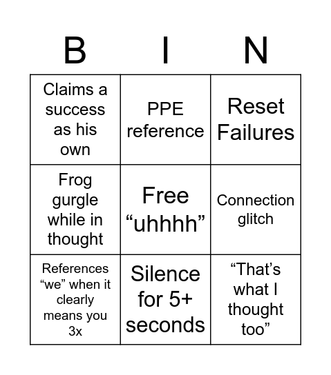 Update Calls Bingo Card