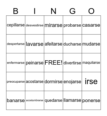 reflexive verbs Bingo Card