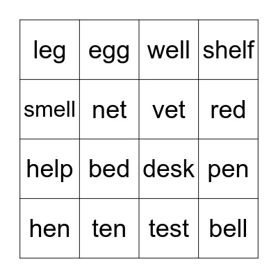 E e Bingo Card