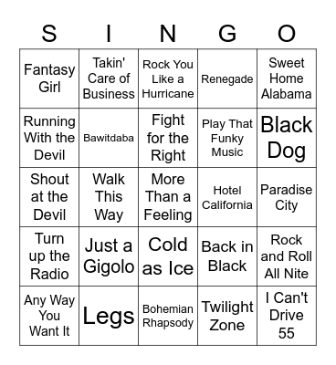 Singo 3 Bingo Card