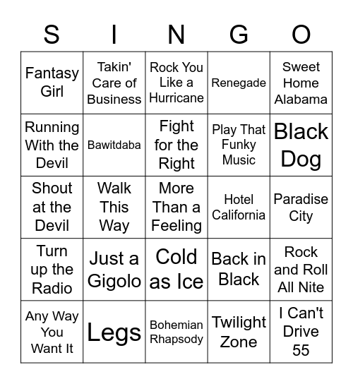 Singo 3 Bingo Card