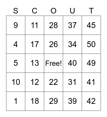 Scout Bingo Card