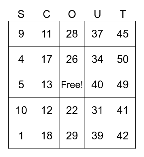 Scout Bingo Card