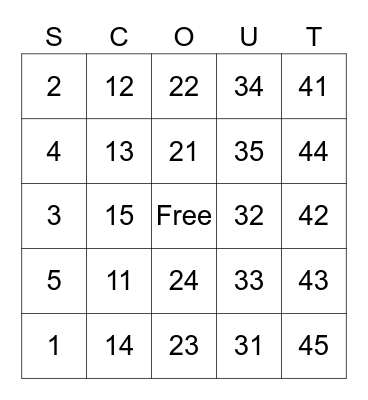 Scout Bingo Card