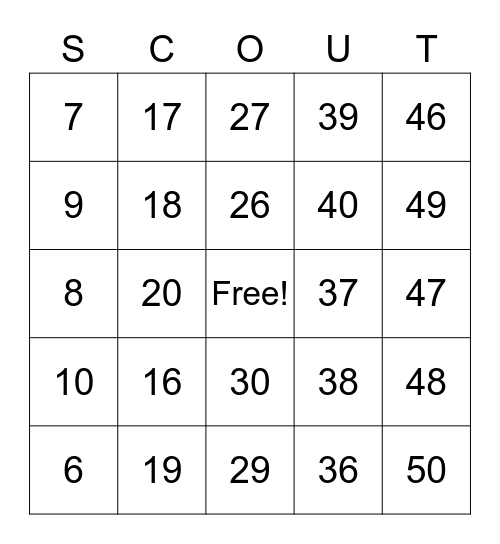 Scout Bingo Card