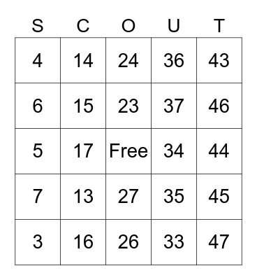 Scout Bingo Card