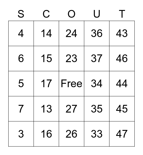 Scout Bingo Card