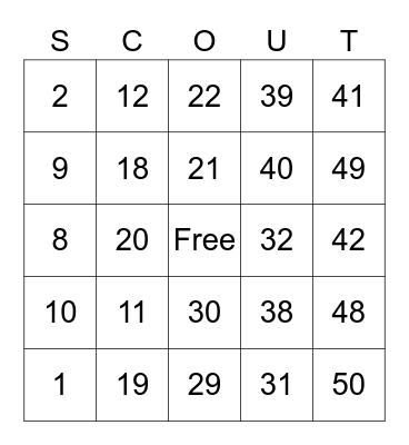 Scout Bingo Card