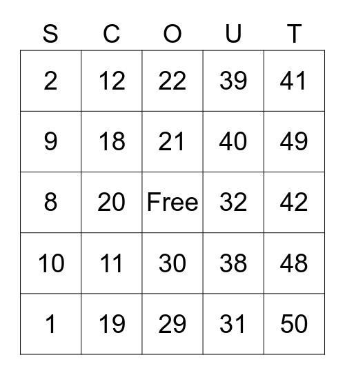 Scout Bingo Card