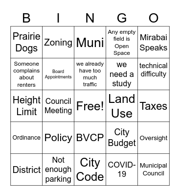 Boulder Council Bingo Card