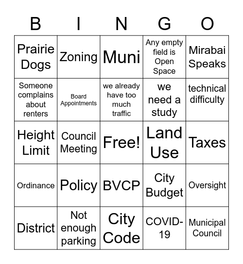 Boulder Council Bingo Card