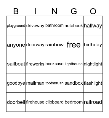 Compound Word Bingo Card