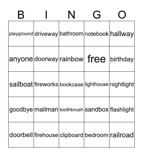 Compound Word Bingo Card