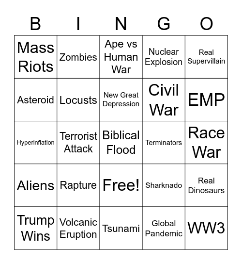 2020 Apocalypse Bingo Card