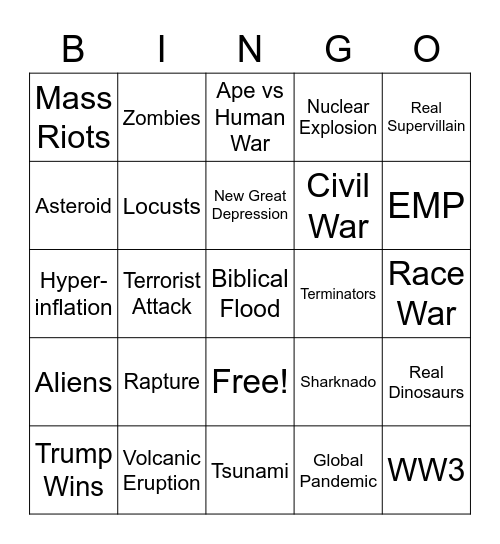 2020 Apocalypse Bingo Card