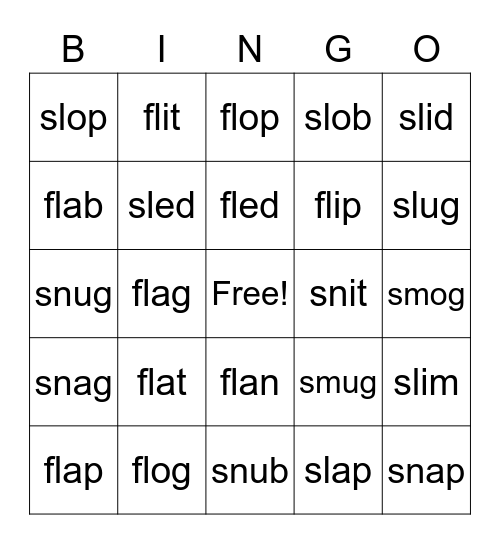 sl, fl, sn, sm Bingo Card