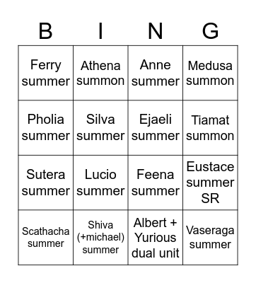 GBF SUMMER 2020 Bingo Card