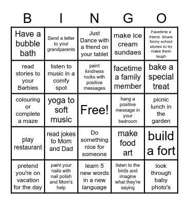 At Home Fun- BINGO Card