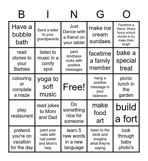 At Home Fun- BINGO Card