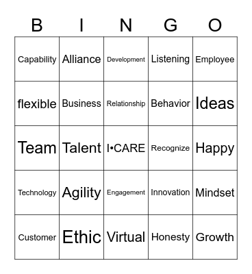 I•CARE Bingo Card