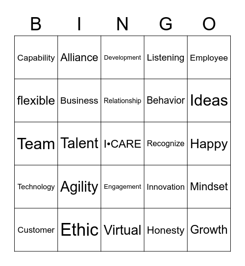 I•CARE Bingo Card