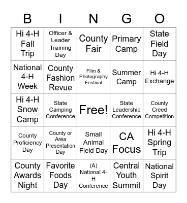 4-H EVENTS ATTENDED BINGO Card