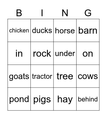On the Farm Bingo Card