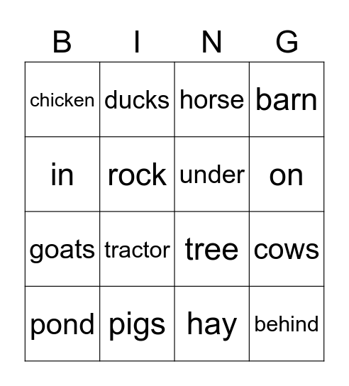 On the Farm Bingo Card