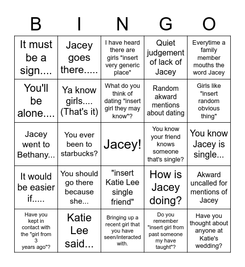Female mentions by the Parrish Fam. Bingo Card