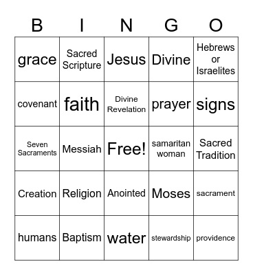 Unit 1 Revelation Bingo Card