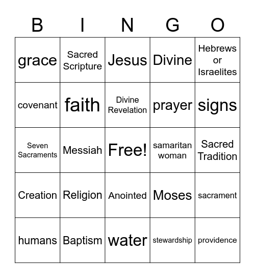 Unit 1 Revelation Bingo Card