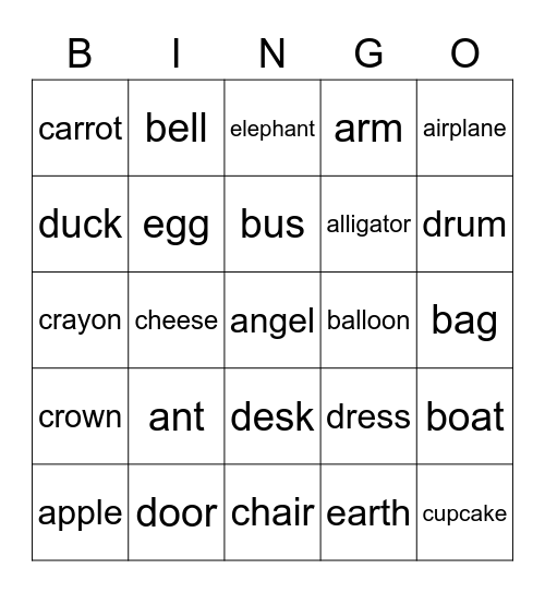 A - D Bingo Card