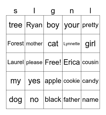 Untitled Bingo Card