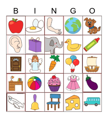A-E Picture Bingo Card