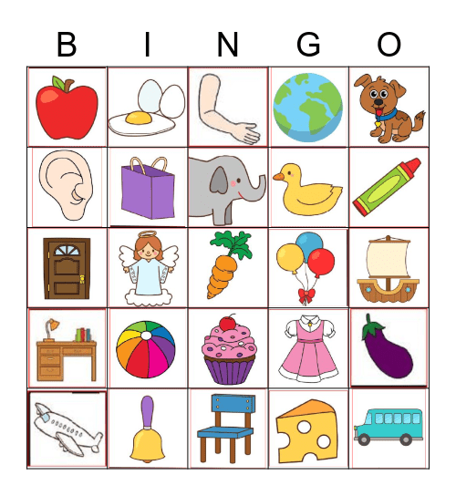A-E Picture Bingo Card