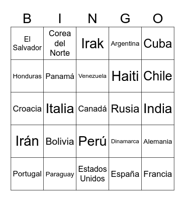 Países Bingo Card