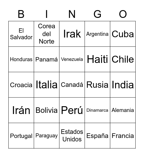 Países Bingo Card