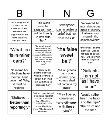 Act 3 Much Ado Bingo Card
