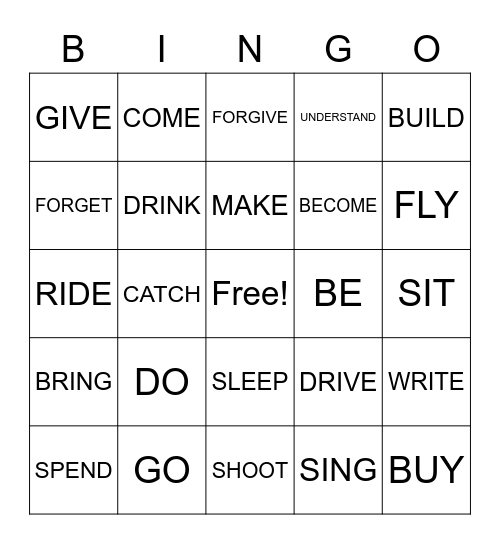 irregular verbs Bingo Card